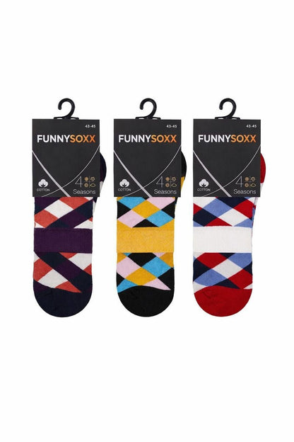 FUNNYSOXX Ekose Desenli Soket Çorap 3’lü Özel Kutulu Set – Kadın & Erkek - funnysoxx