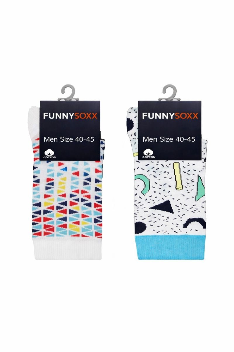 FUNNYSOXX Erkek Soket Çorap 2’li Set – Özel Kutulu, Geometrik Desen (40–46) - funnysoxx