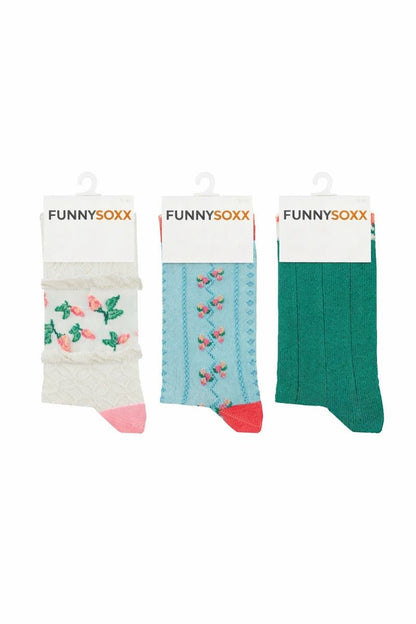 UNNYSOXX Kadın Soket Çorap 3’lü Özel Kutulu Set – Tomurcuk Desenli, Pamuklu - funnysoxx