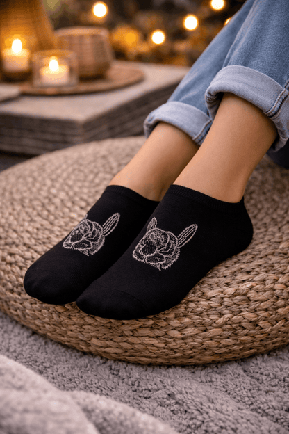 Toptan 6 Adet FUNNYSOXX Siyah Gold Kadın Sneaker Çorap 4 Mevsim Likralı Konforlu Çorap Seti - funnysoxx