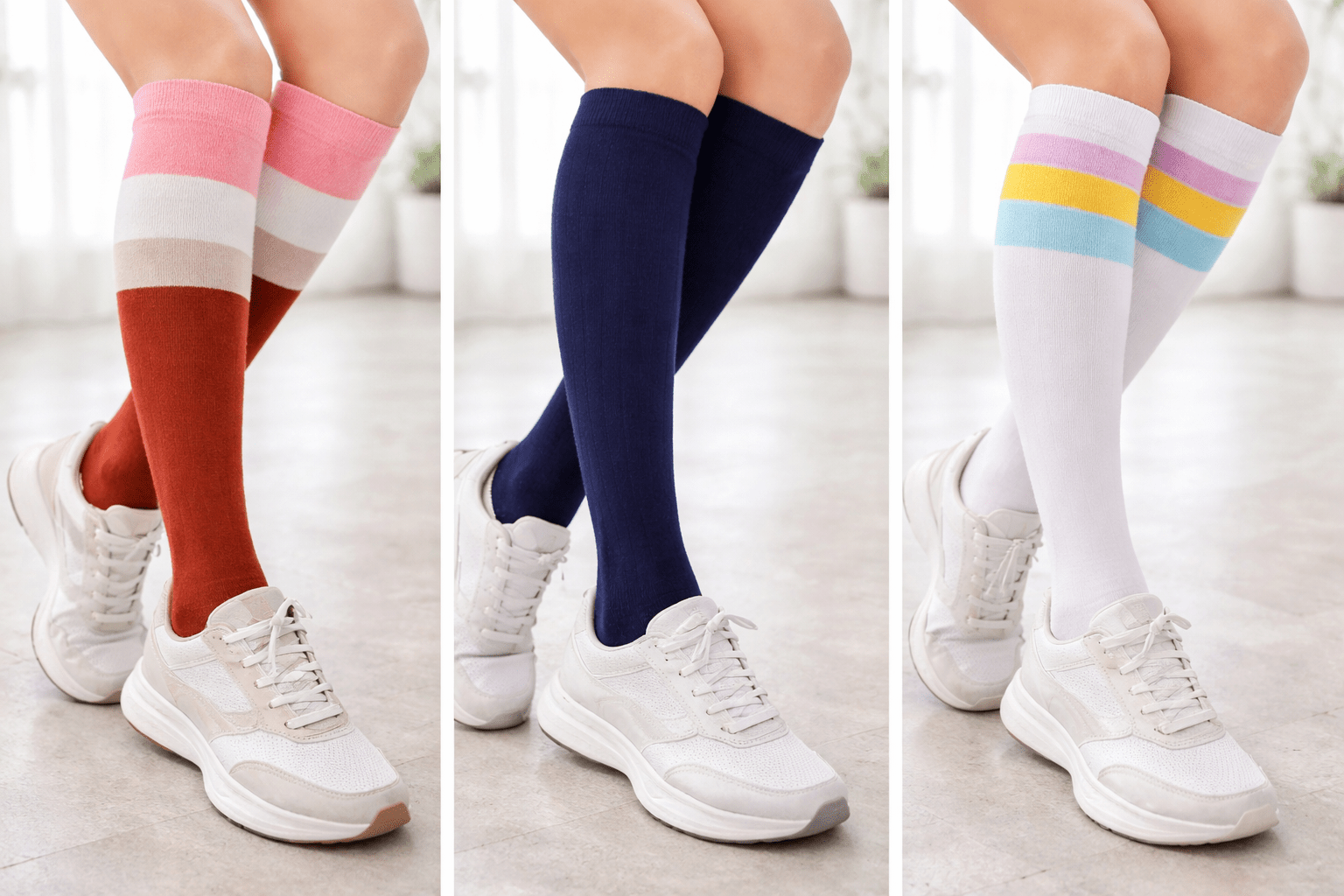 Toptan 6 Adet FUNNYSOXX Kadın Diz altı Uzun – Pamuklu Likralı Konforlu Çorap Seti - funnysoxx