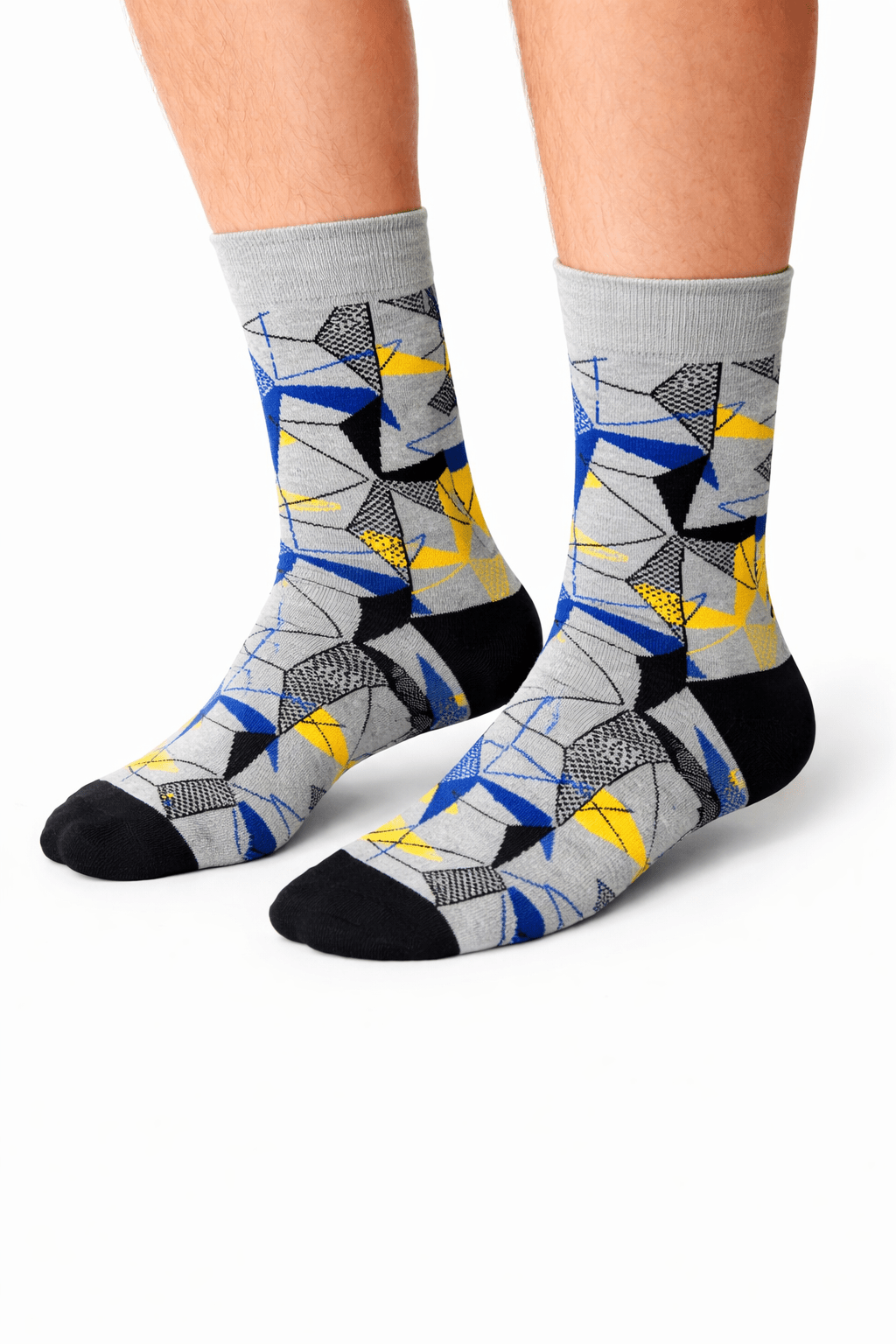 Toptan 6 Adet FUNNYSOXX Erkek Soket Çorap %90 Pamuk, Geometrik Desenli (39/45) Likralı Konforlu Çorap Seti - funnysoxx