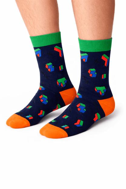 Toptan 6 Adet FUNNYSOXX Erkek Soket Çorap %90 Pamuk, Geometrik Desenli (39/45) Likralı Konforlu Çorap Seti - funnysoxx