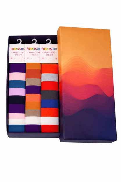 Toptan 6 Adet FUNNYSOXX Çember Desenli Kadın Dizaltı Çorap Premium Pamuklu & Likralı Konforlu Çorap Seti - funnysoxx