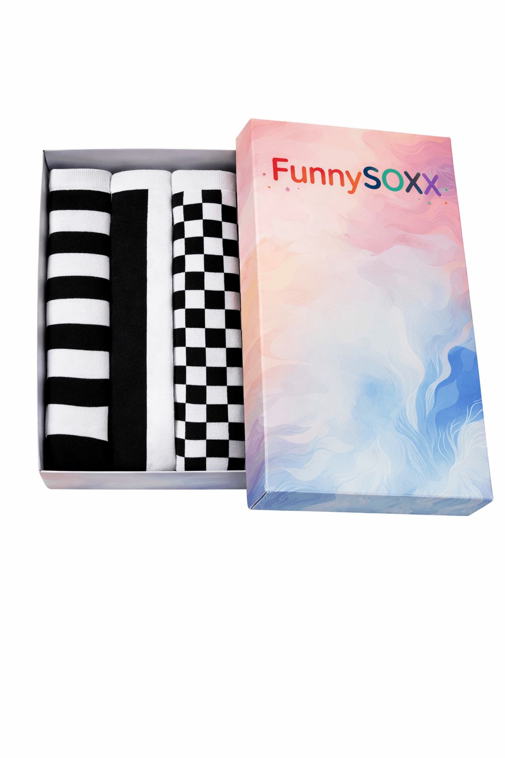 Toptan 6 Adet FUNNYSOXX Siyah Beyaz Desenli Kadın Diz altı Çorap Premium Pamuklu Likralı Konforlu Çorap Seti - funnysoxx