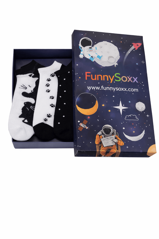 Toptan 6 AdetFUNNYSOXX Kedi Desenli Kadın Sneaker Çorap 4 Mevsim Likralı Konforlu Çorap Seti - funnysoxx