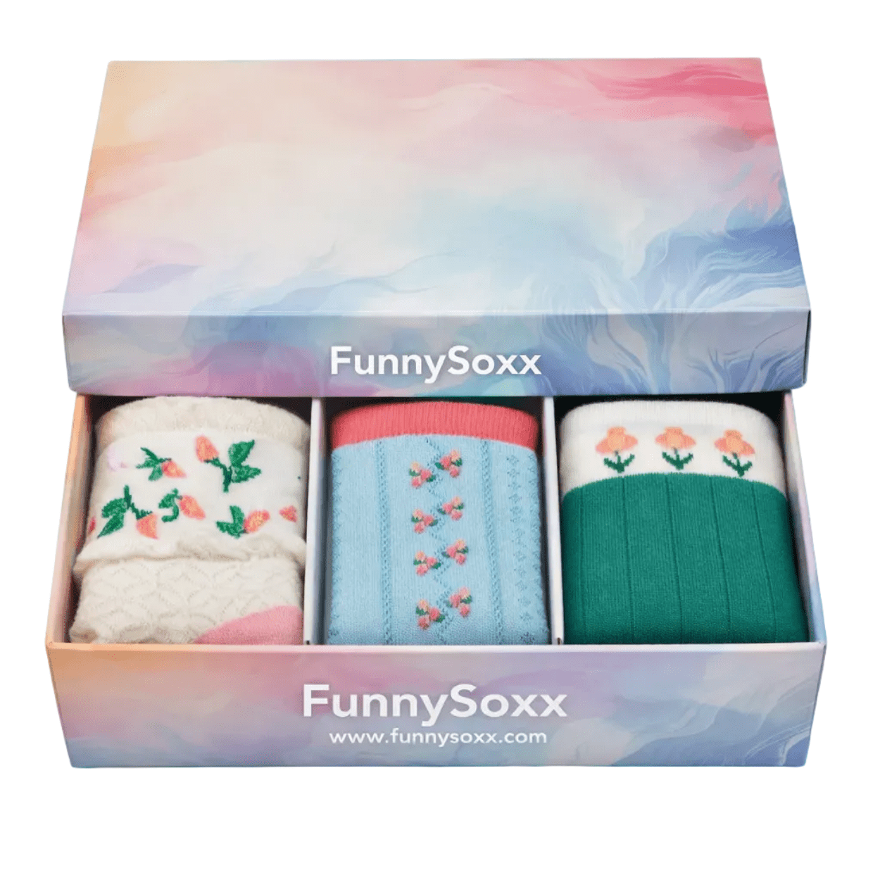 Toptan 6 Adet UNNYSOXX Kadın Soket Çorap Tomurcuk Desenli, Pamuklu Likralı Konforlu Çorap Seti - funnysoxx