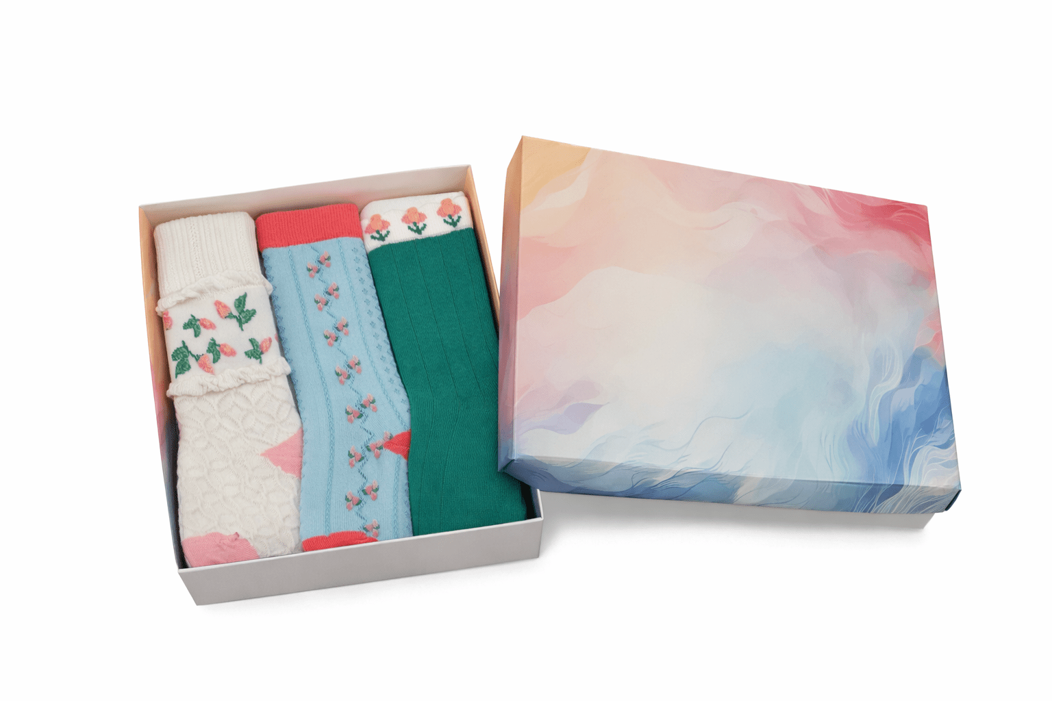 Toptan 6 Adet UNNYSOXX Kadın Soket Çorap Tomurcuk Desenli, Pamuklu Likralı Konforlu Çorap Seti - funnysoxx