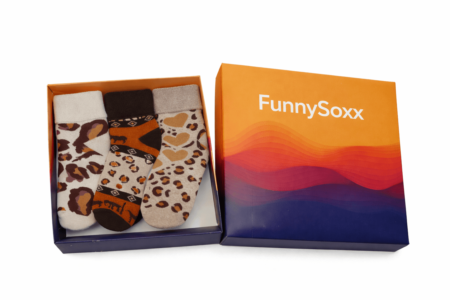 Toptan 6 Adet FUNNYSOXX Etnik Leopar Desenli Kadın Havlu Soket Çorap Premium Pamuklu & Likralı Çorap Seti - funnysoxx