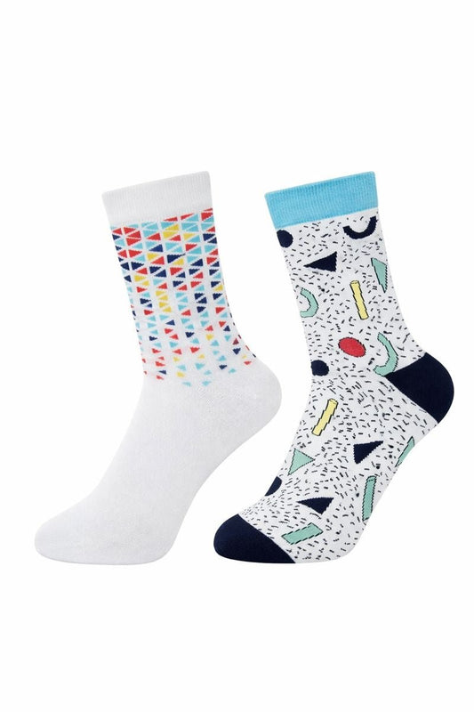 FUNNYSOXX Erkek Soket Çorap 2’li Set – Özel Kutulu, Geometrik Desen (40–46) - funnysoxx
