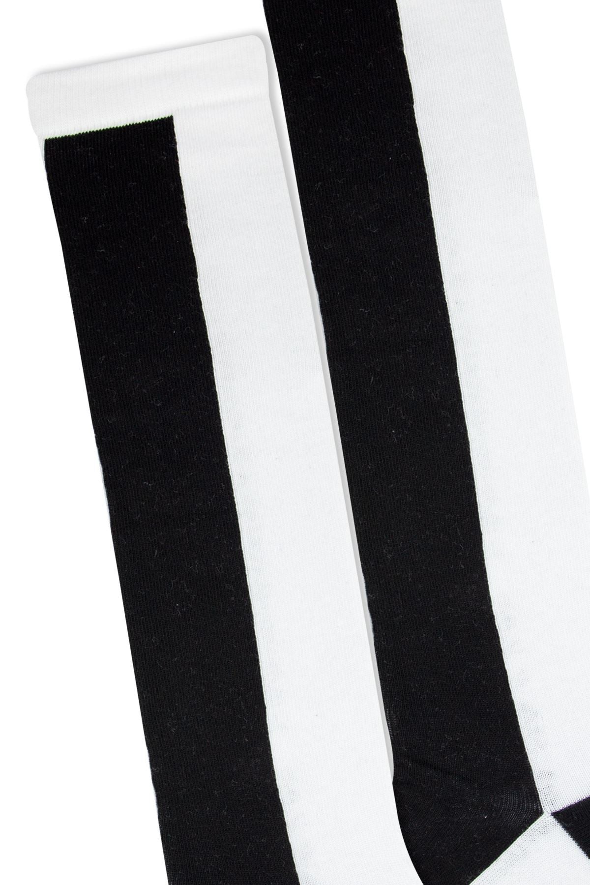 FUNNYSOXX Siyah Beyaz Desenli Kadın Dizaltı Çorap – 3’lü Özel Kutu | Premium Pamuklu & Likralı - funnysoxx
