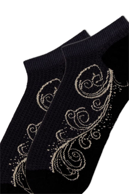 FUNNYSOXX Siyah Gold Kadın Sneaker Çorap – 3’lü Özel Kutulu Set | 4 Mevsim - funnysoxx