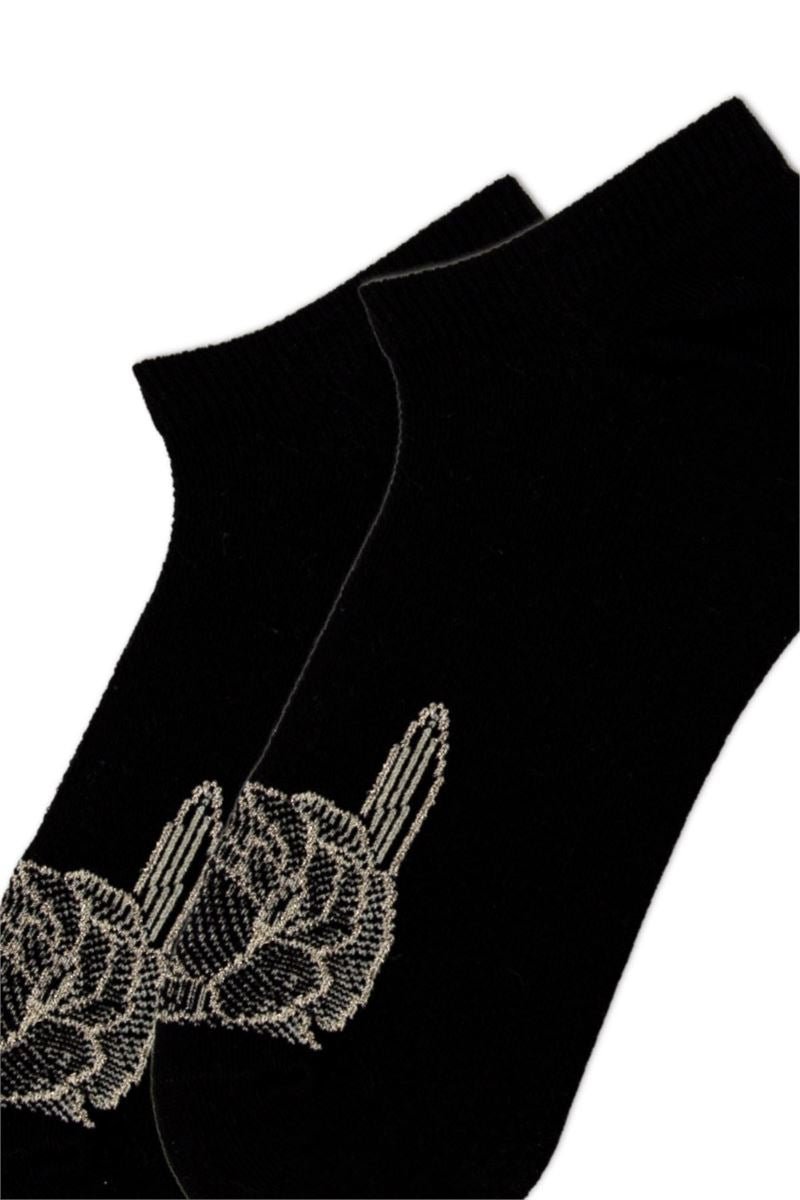 FUNNYSOXX Siyah Gold Kadın Sneaker Çorap – 3’lü Özel Kutulu Set | 4 Mevsim - funnysoxx