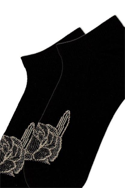 FUNNYSOXX Siyah Gold Kadın Sneaker Çorap – 3’lü Özel Kutulu Set | 4 Mevsim - funnysoxx