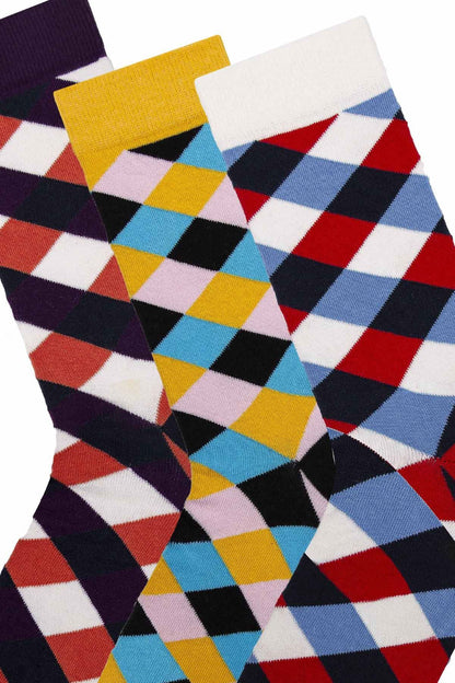 FUNNYSOXX Ekose Desenli Soket Çorap 3’lü Özel Kutulu Set – Kadın & Erkek - funnysoxx