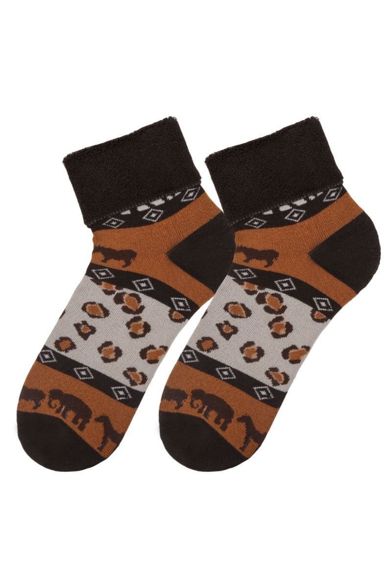 FUNNYSOXX Etnik Leopar Desenli Kadın Havlu Soket Çorap – 3’lü Kutu | Premium Pamuklu & Likralı - funnysoxx