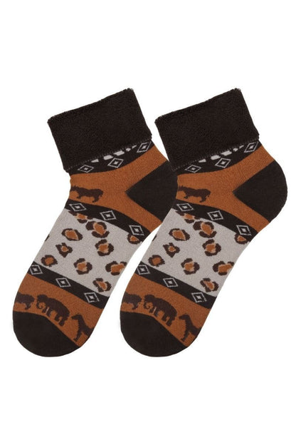 FUNNYSOXX Etnik Leopar Desenli Kadın Havlu Soket Çorap – 3’lü Kutu | Premium Pamuklu & Likralı - funnysoxx