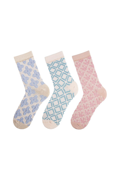FUNNYSOXX Kadın Soket Çorap 3’lü Özel Kutulu Set – Kabartmalı Desenli, Pamuklu - funnysoxx