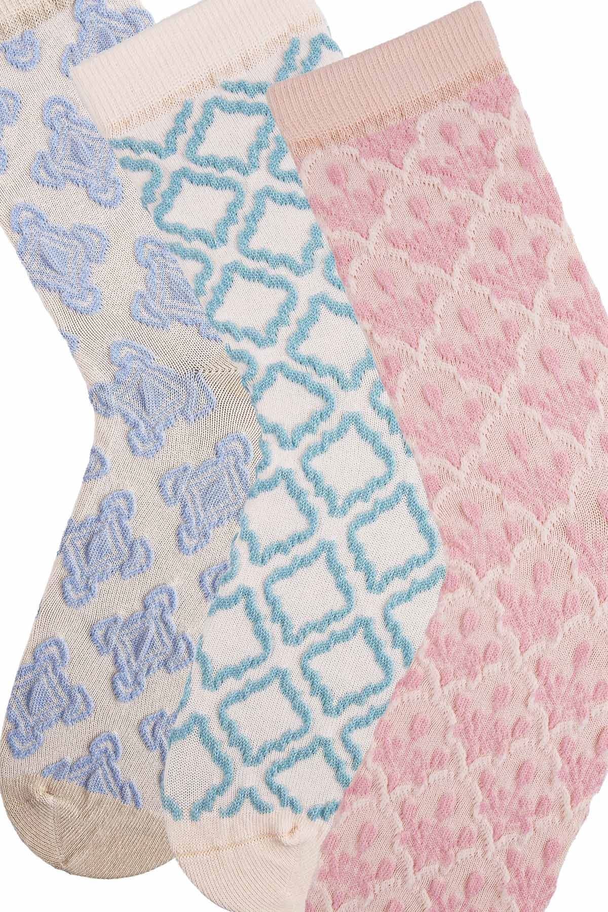 FUNNYSOXX Kadın Soket Çorap 3’lü Özel Kutulu Set – Kabartmalı Desenli, Pamuklu - funnysoxx