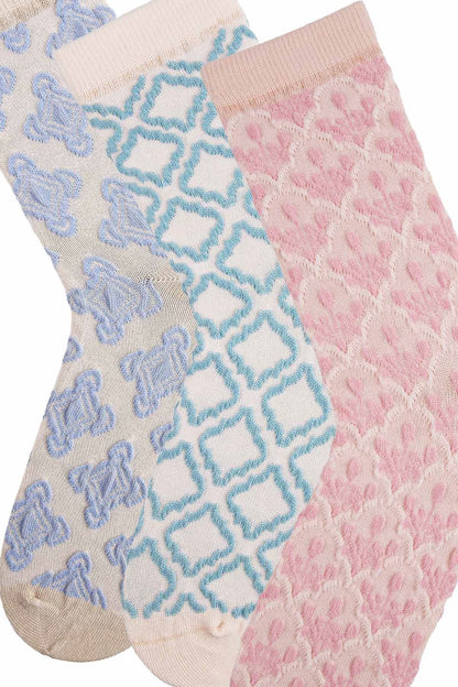 FUNNYSOXX Kadın Soket Çorap 3’lü Özel Kutulu Set – Kabartmalı Desenli, Pamuklu - funnysoxx