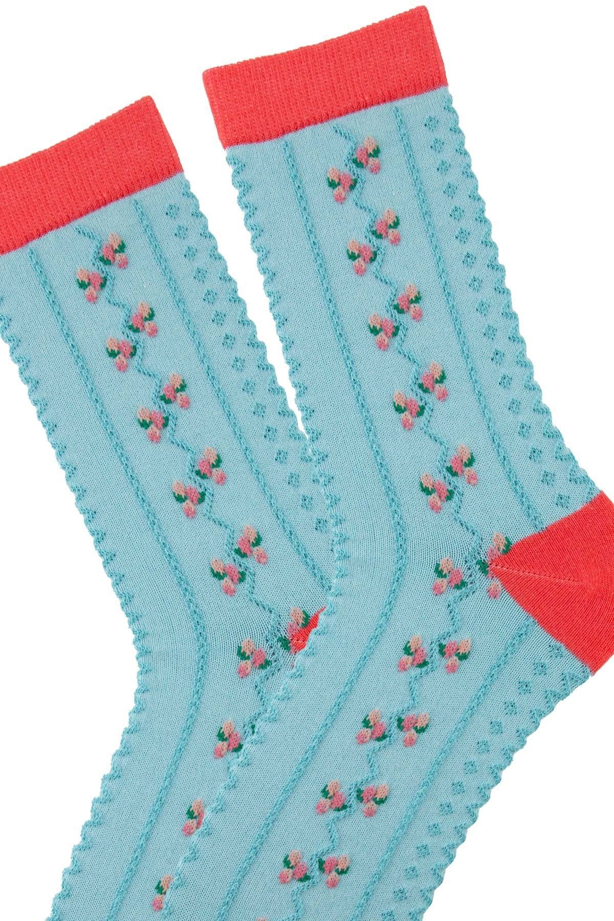 UNNYSOXX Kadın Soket Çorap 3’lü Özel Kutulu Set – Tomurcuk Desenli, Pamuklu - funnysoxx