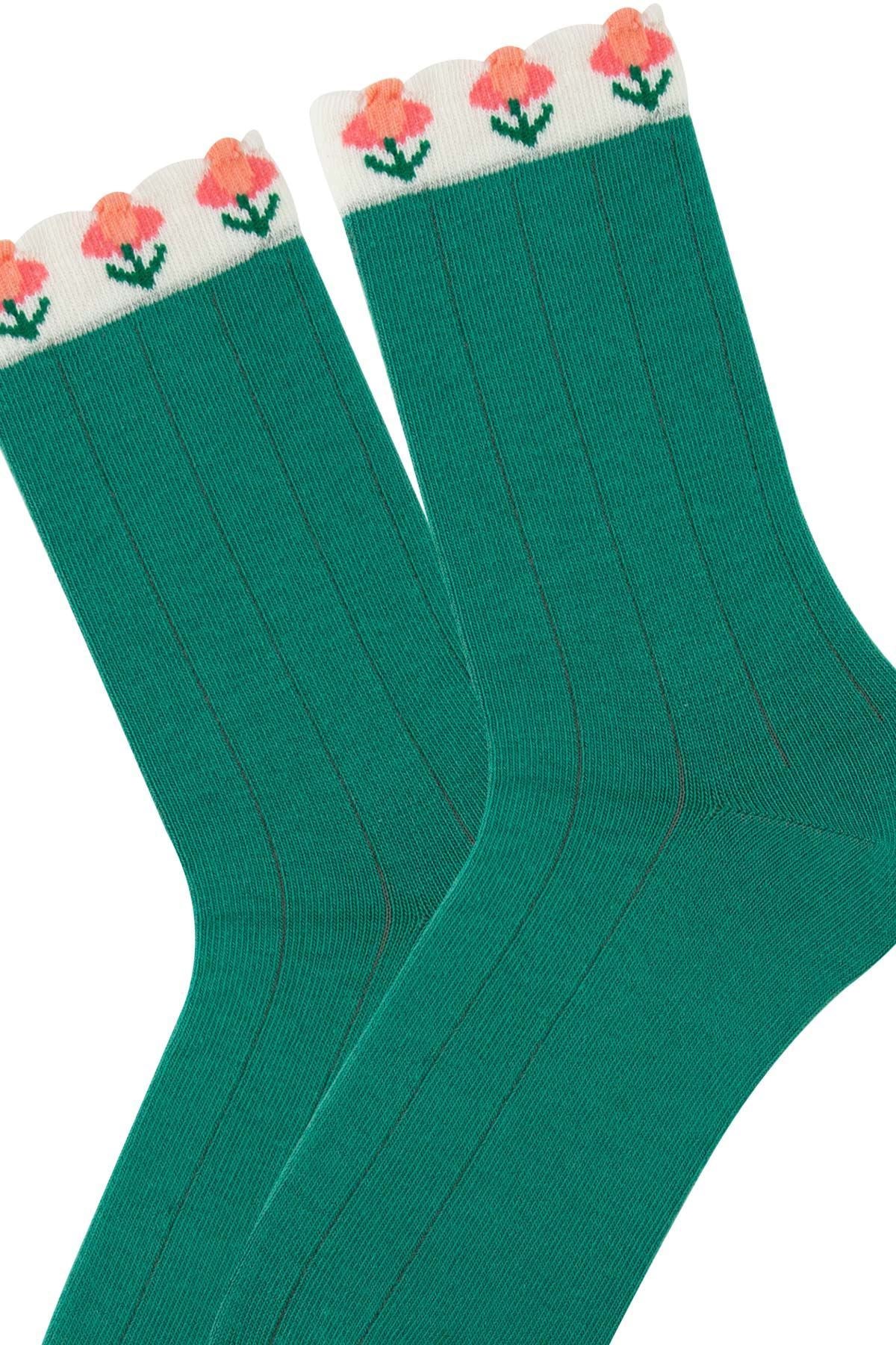 UNNYSOXX Kadın Soket Çorap 3’lü Özel Kutulu Set – Tomurcuk Desenli, Pamuklu - funnysoxx