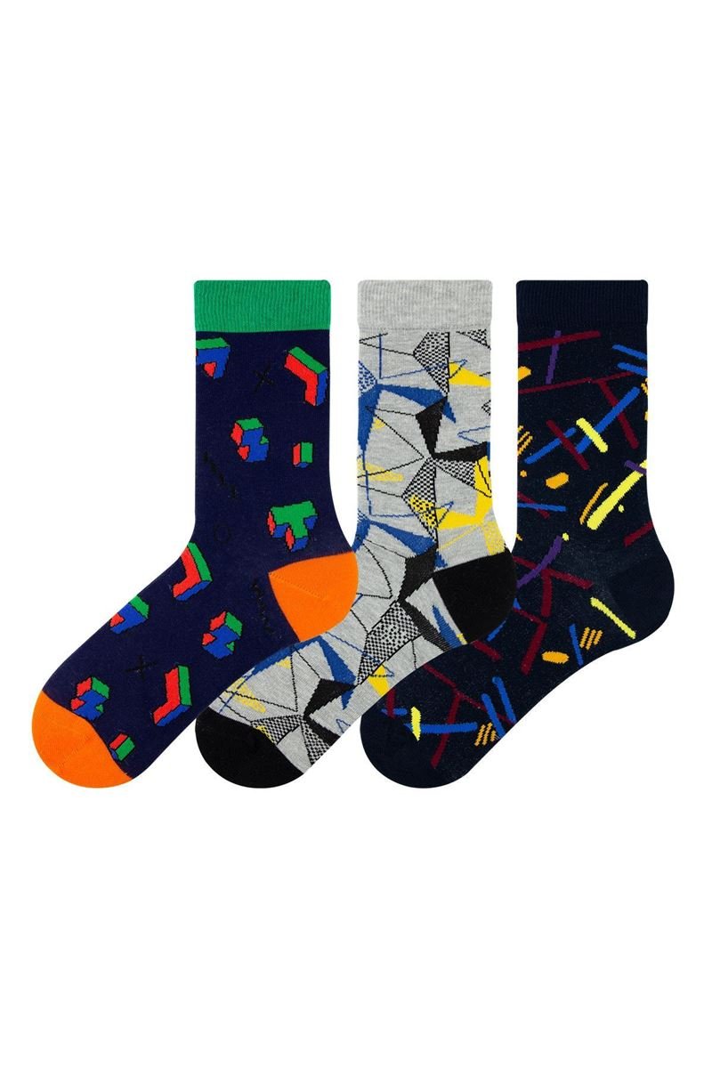 Toptan 6 Adet FUNNYSOXX Erkek Soket Çorap %90 Pamuk, Geometrik Desenli (39/45) Likralı Konforlu Çorap Seti - funnysoxx