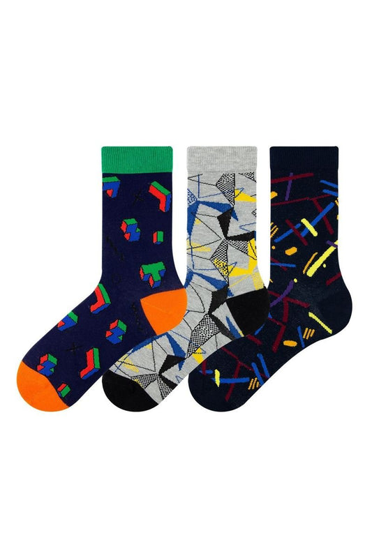 Toptan 6 Adet FUNNYSOXX Erkek Soket Çorap %90 Pamuk, Geometrik Desenli (39/45) Likralı Konforlu Çorap Seti - funnysoxx